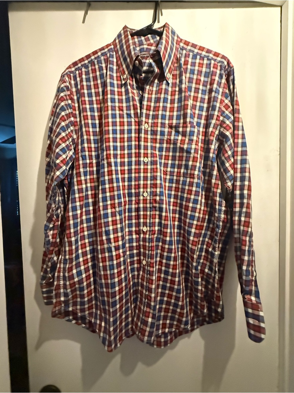 J. McLaughlin Men's Red and Blue Plaid Button-Down Shirt